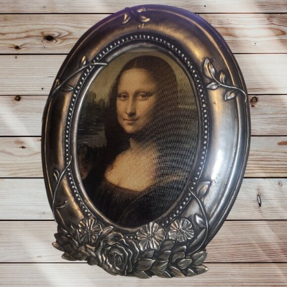 CHARPENTE- XL - 14" Tall - Vintage Decorative Roses Silver Oval Tabletop Frame - Picture 1 of 4